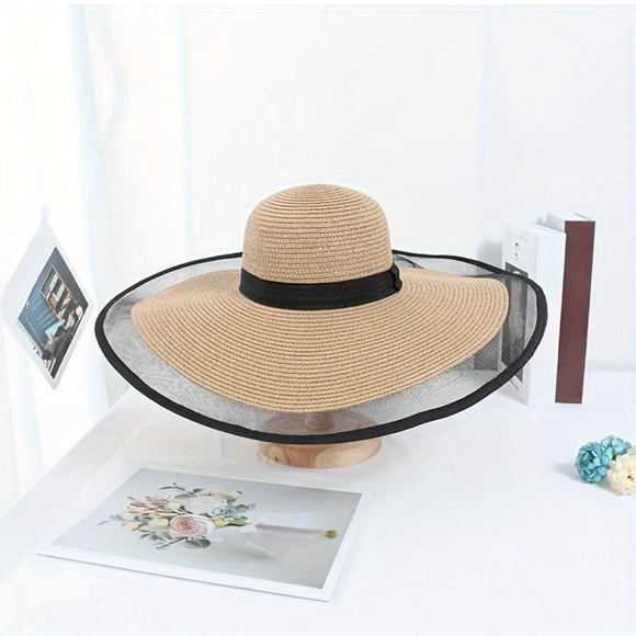 Lace Wide Summer Straw Brim Maxi Hat 👒 - Picture 5 of 12
